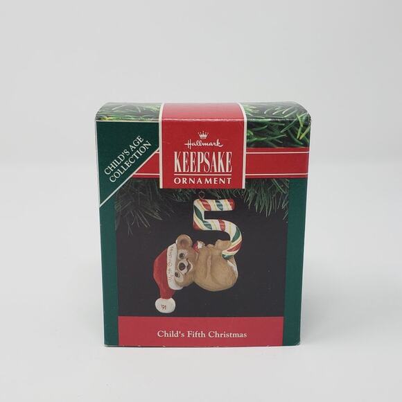 1991 Hallmark Child’s Fifth Christmas Handcrafted Keepsake Holiday Ornament - Picture 1 of 7